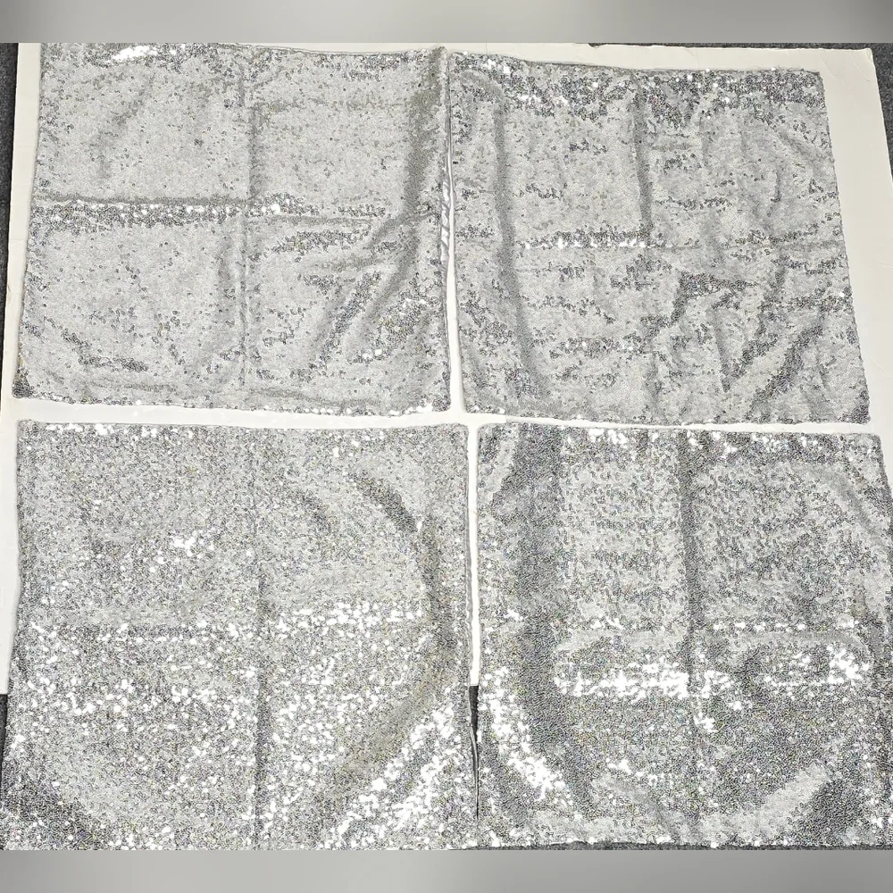 4 Silver Sequin Decorative Pillow Covers 18x18 Silver Sparkle